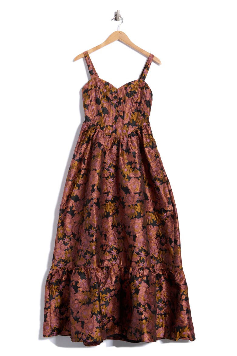 Grace Corset Brocade Maxi Dress, Alternate, color, PINK MULTI
