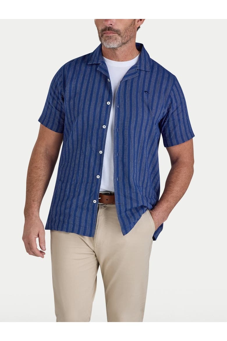 Athen Stripe Linen Blend Shirt, Alternate, color, Navy