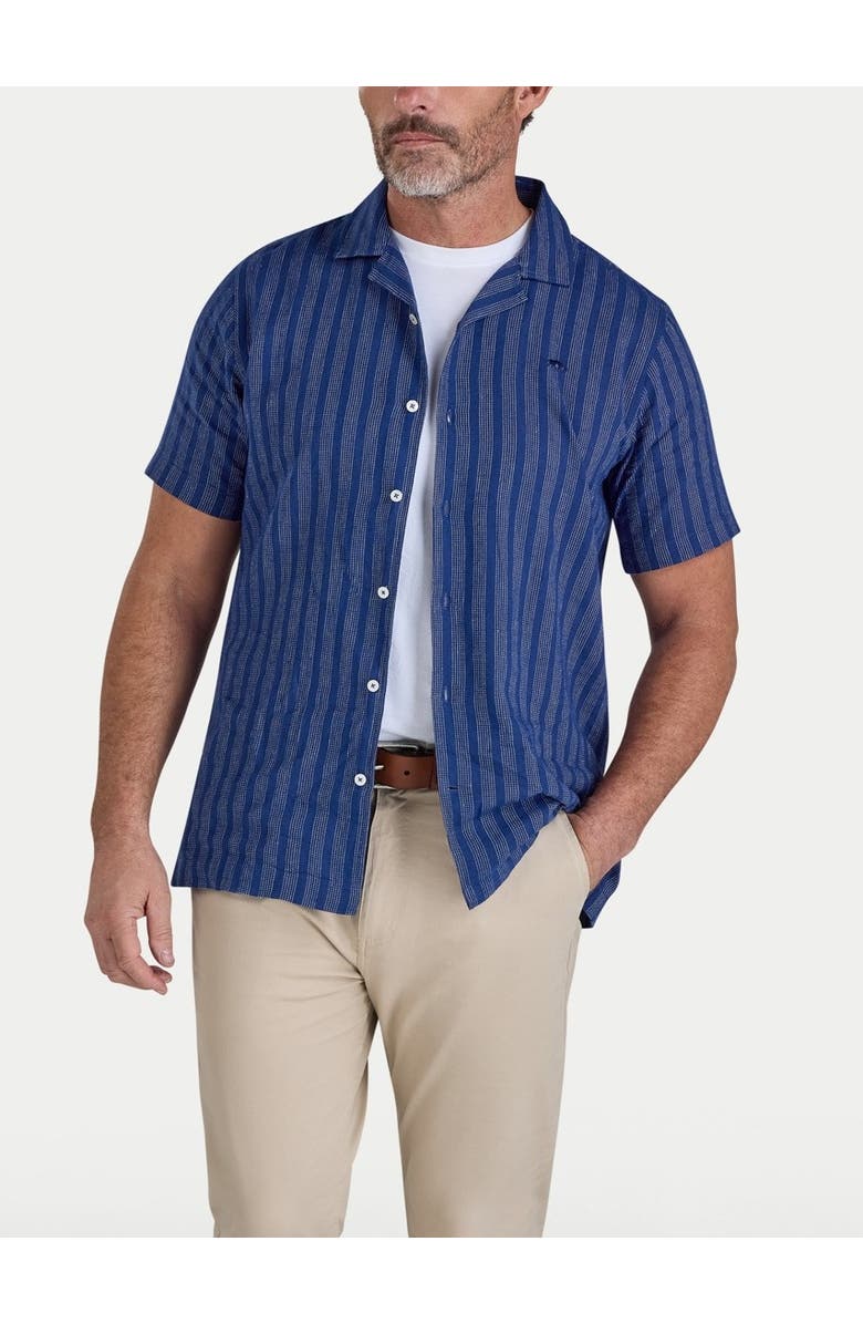 Raging Bull Athen Stripe Linen Blend Shirt, Alternate, color, Navy