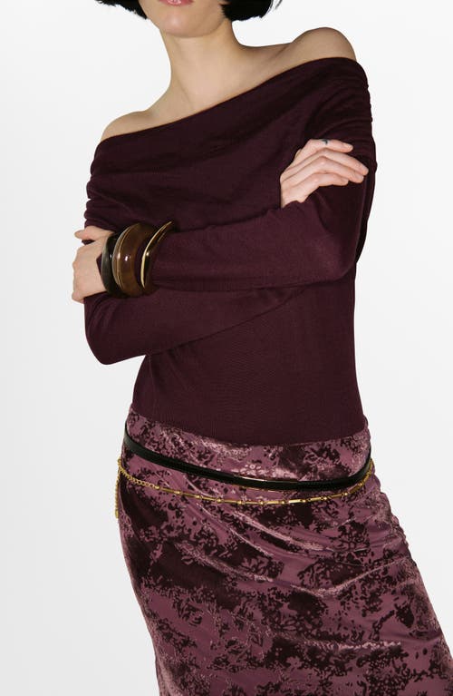 Mango Off The Shoulder Sweater In Burgundy