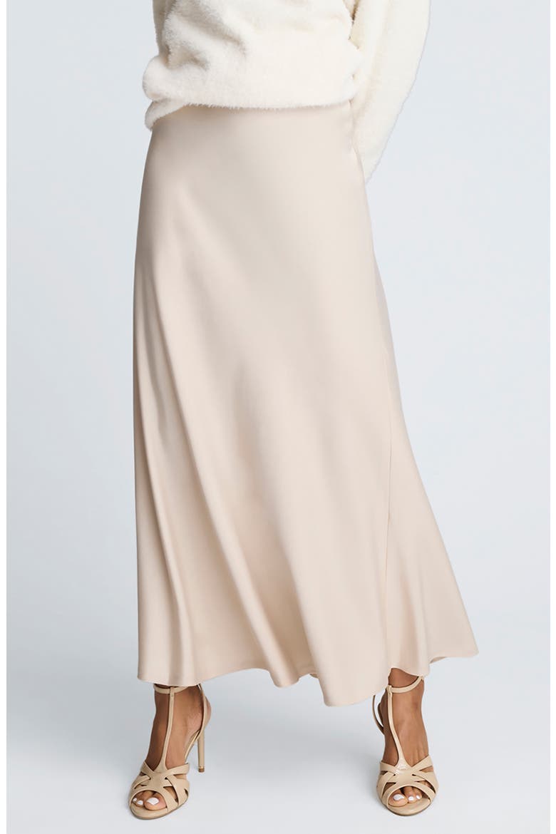 Flare Satin Maxi Skirt, Main, color, TANLINE