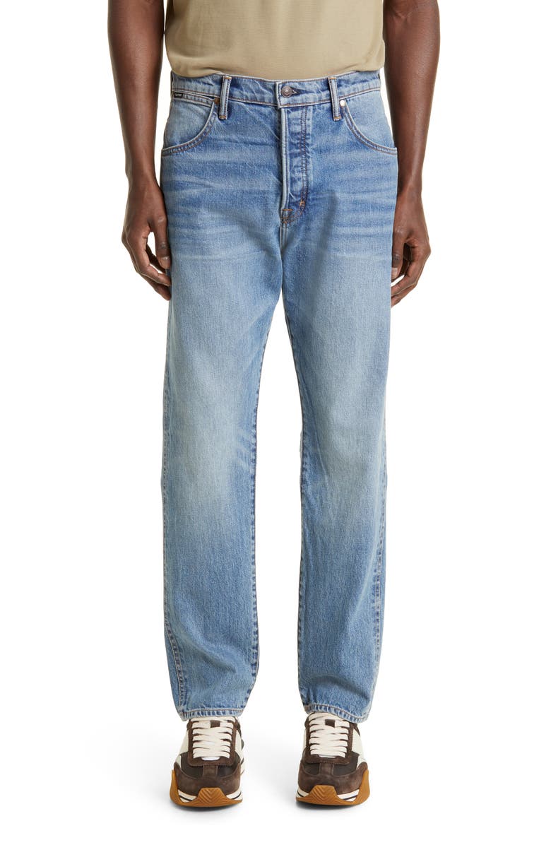 TOM FORD Tapered Fit Stretch Denim Jeans, Main, color, Washed Blue