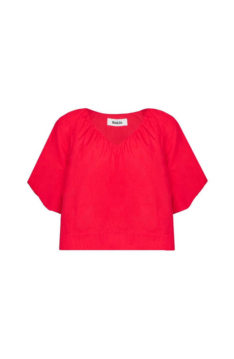 Ro&Zo Puff Sleeve V-Neck Top, Alternate, color, Red