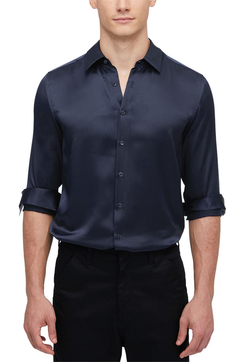 Mulberry Silk Basic Mens Shirt, Main, color, Navy Blue