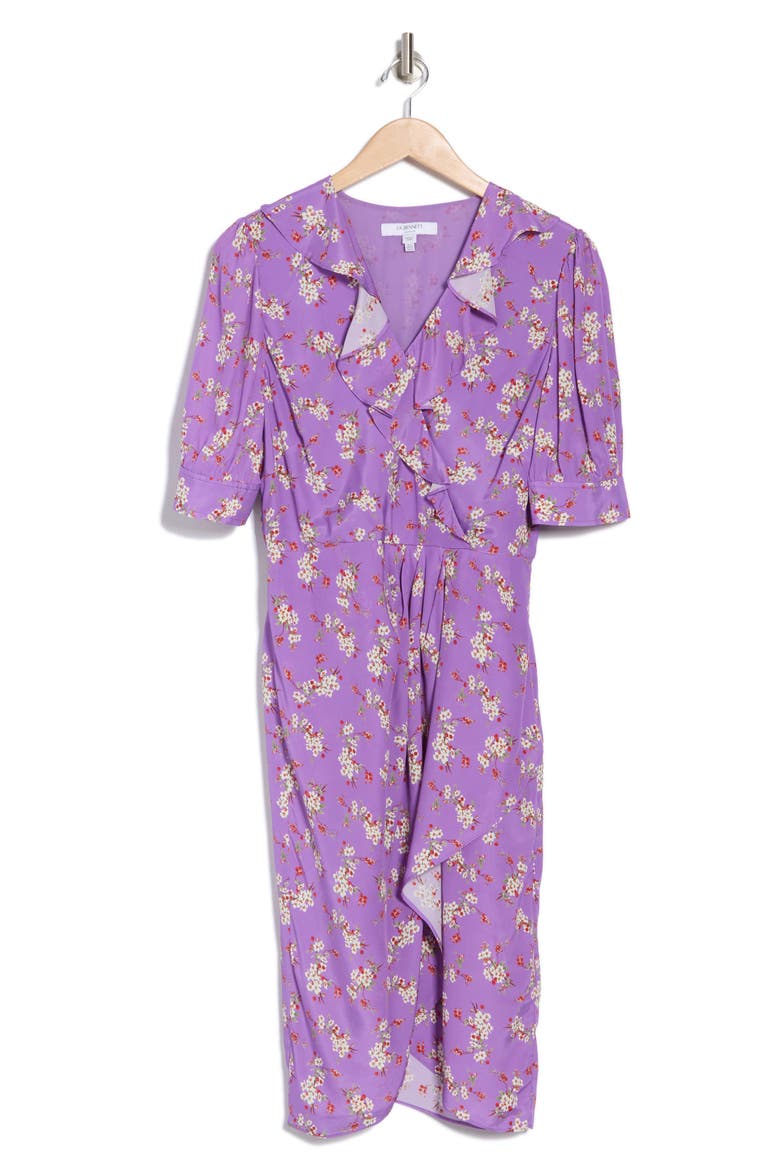 Ophelia Floral Short Sleeve Faux Wrap Dress, Alternate, color, MULTI-PURPLE