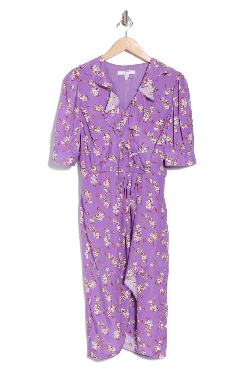LK Bennett Ophelia Floral Short Sleeve Faux Wrap Dress, Alternate, color, Multi-Purple