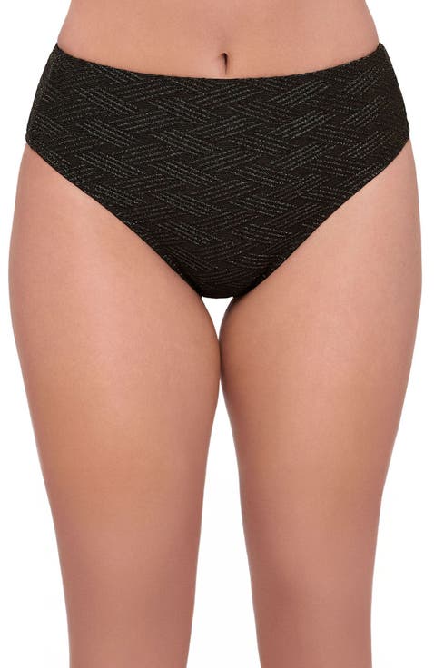 Smoothing and Sculpting Basket Weave High Leg High Rise Bikini Swimsuit Bottoms