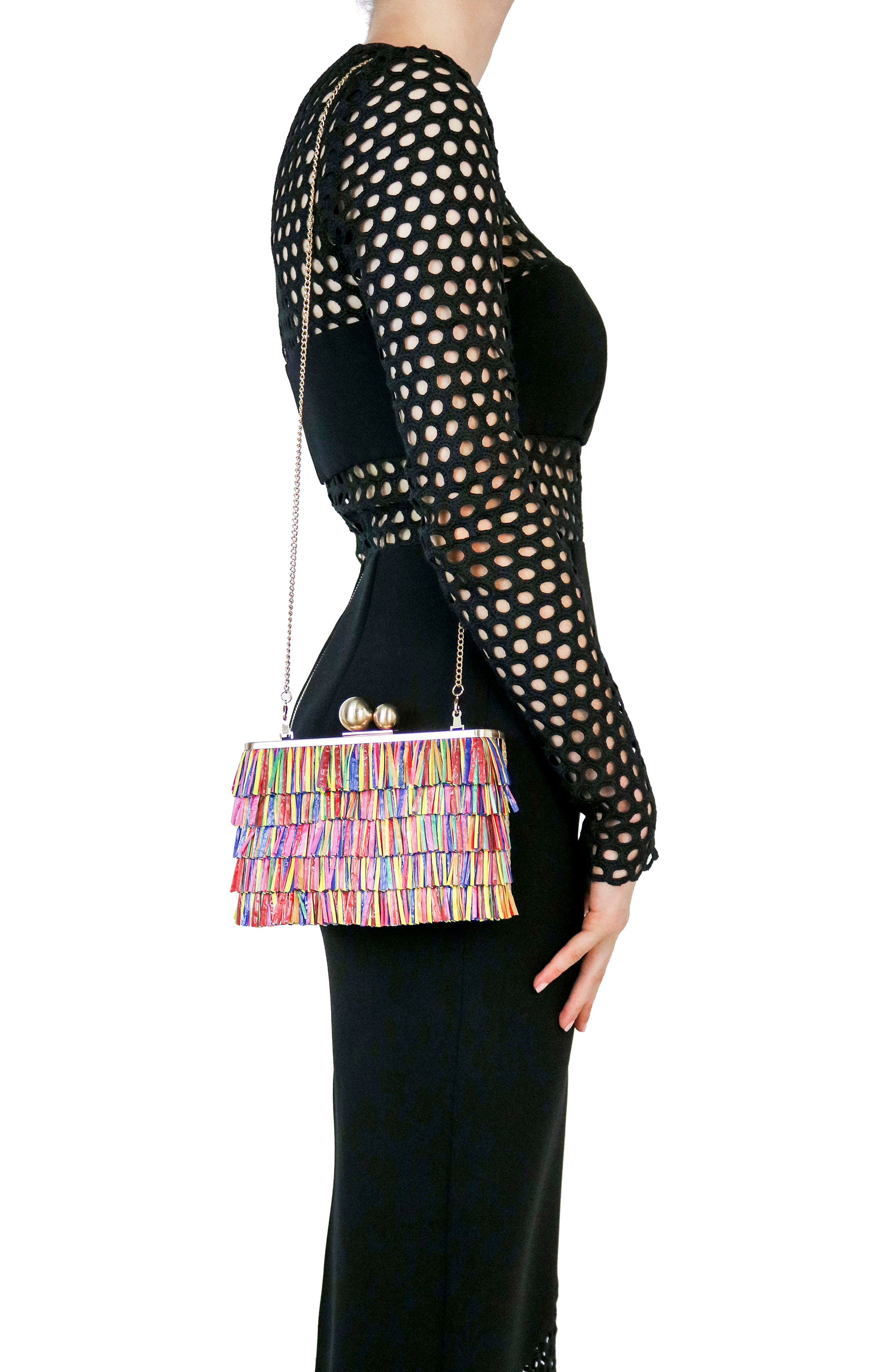 Olga Berg Carlita Carvinale Fringe Clutch, Alternate, color, Multi