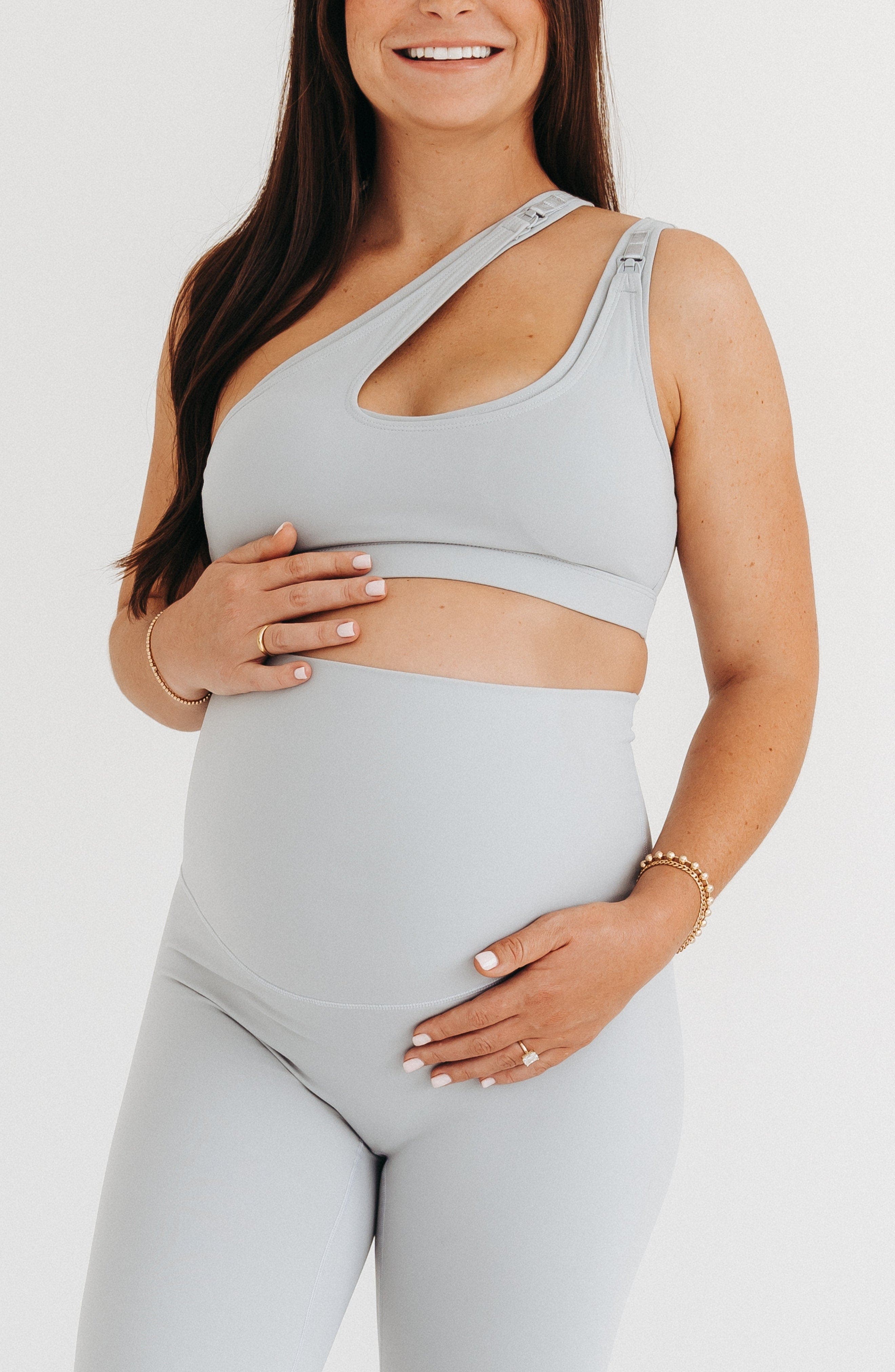 AXK Women's Cross Body Nursing Bra With Easy-Release Breastfeeding Clips and One-Shoulder Design in Light Grey 