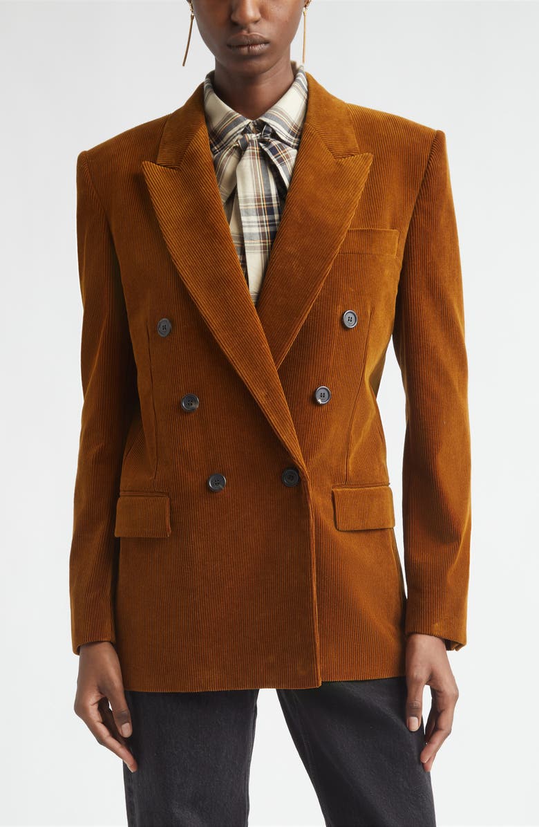 Saint Laurent Double Breasted Corduroy Blazer, Alternate, color, Cognac