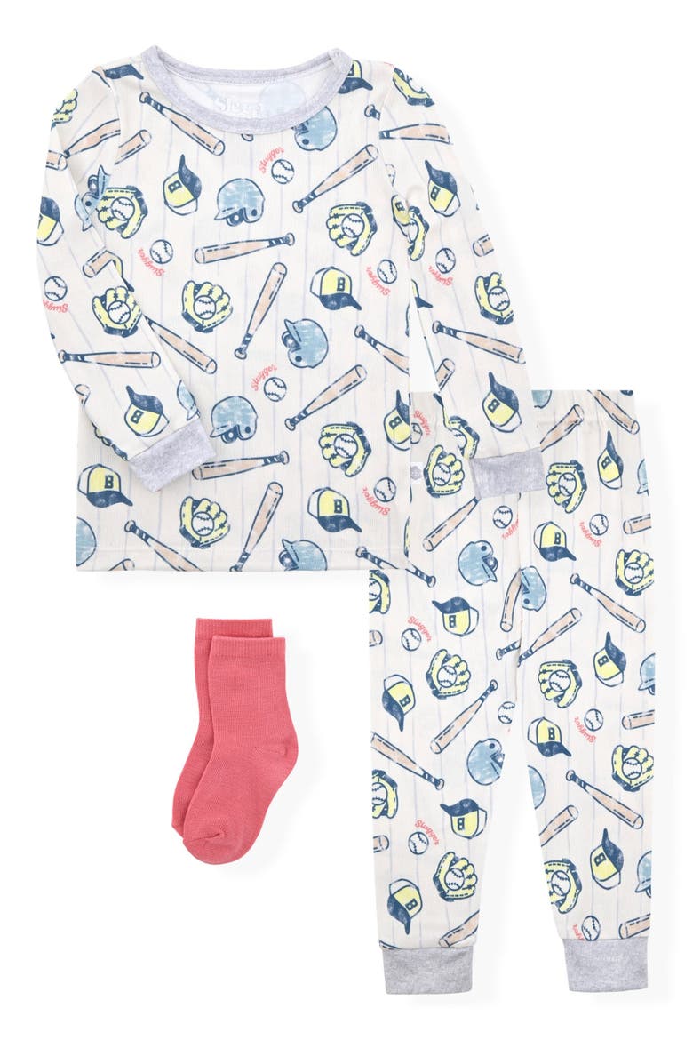 Fitted Two-Piece Pajamas & Socks Set, Main, color, CREAM