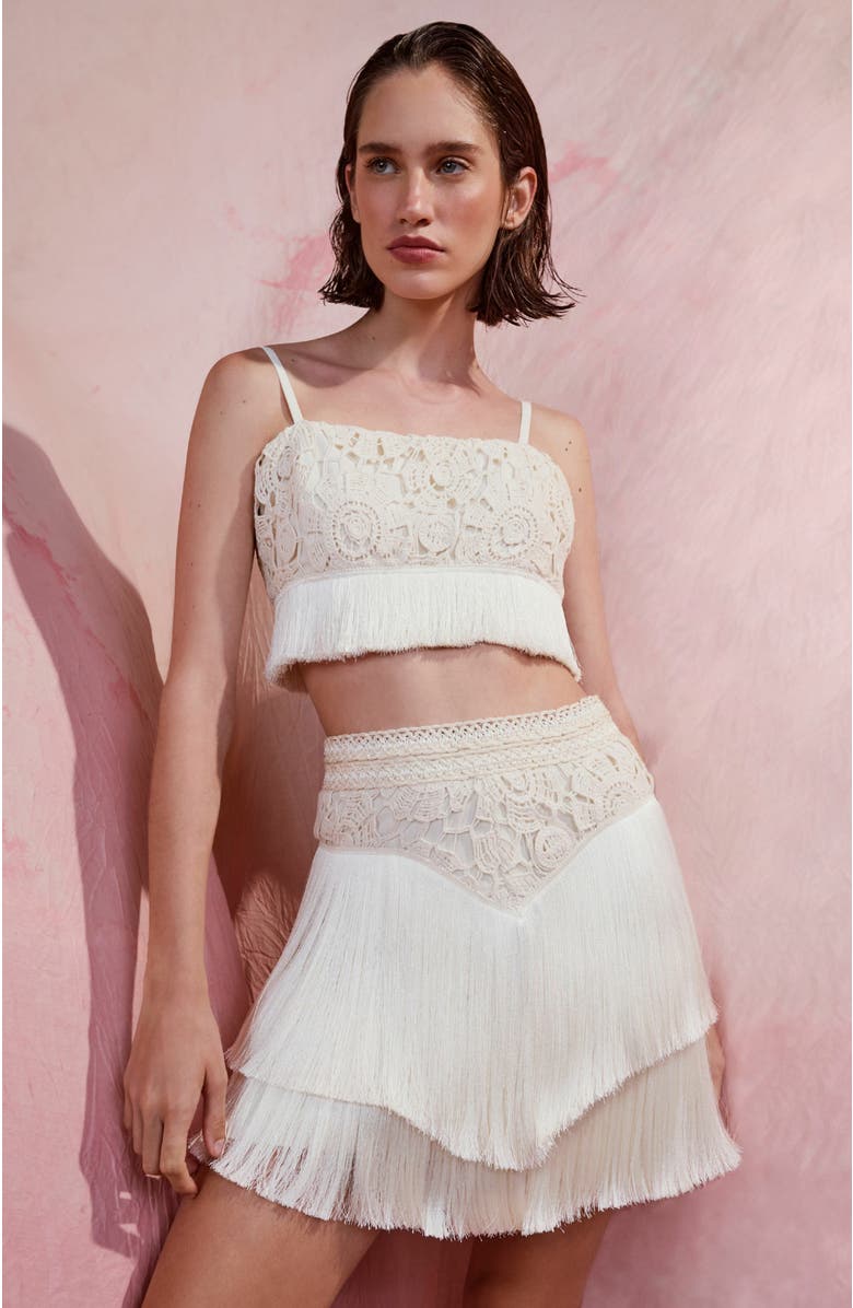 PatBO Crochet Fringe Mini Skirt, Alternate, color, 