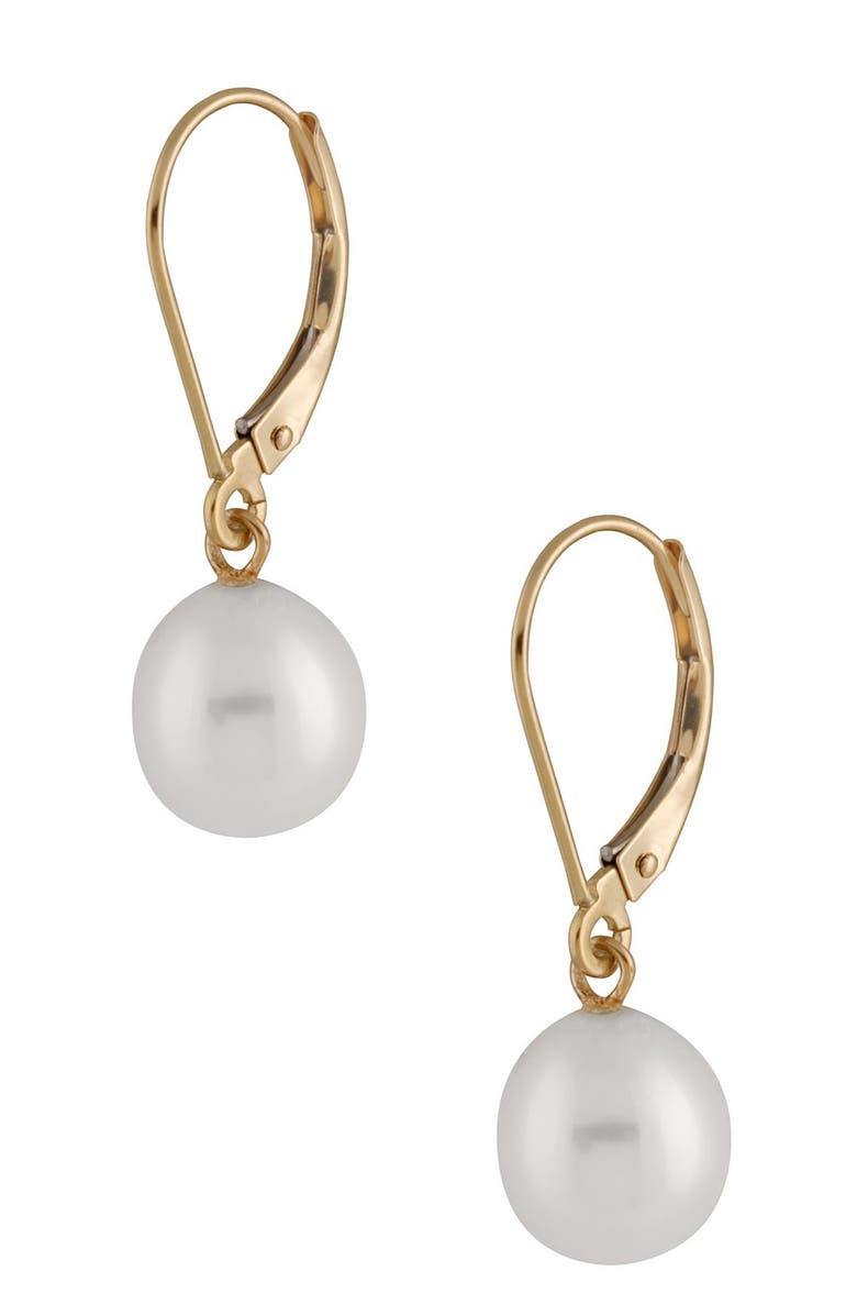 SPLENDID PEARLS 14K Gold 7-7.5mm White Freshwater Pearl Leverback Earrings, Main, color, Natural White