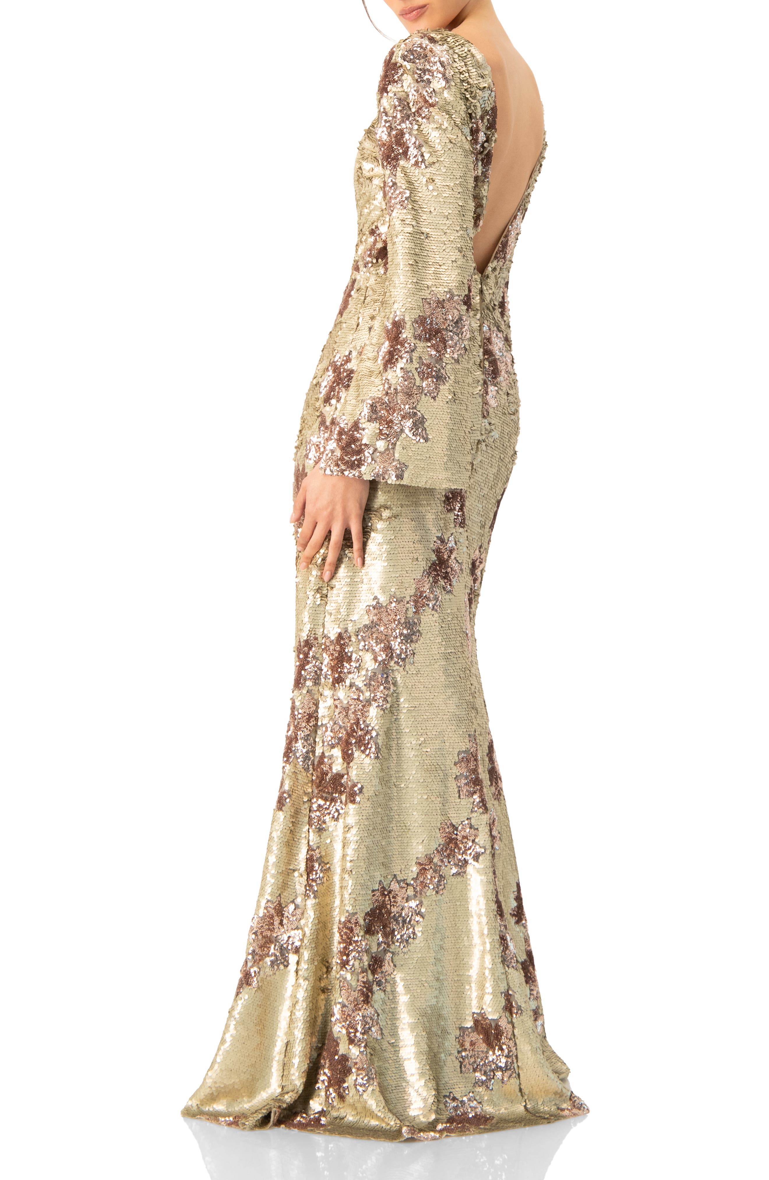 Floral Sequin Gown with Open Back - image 2