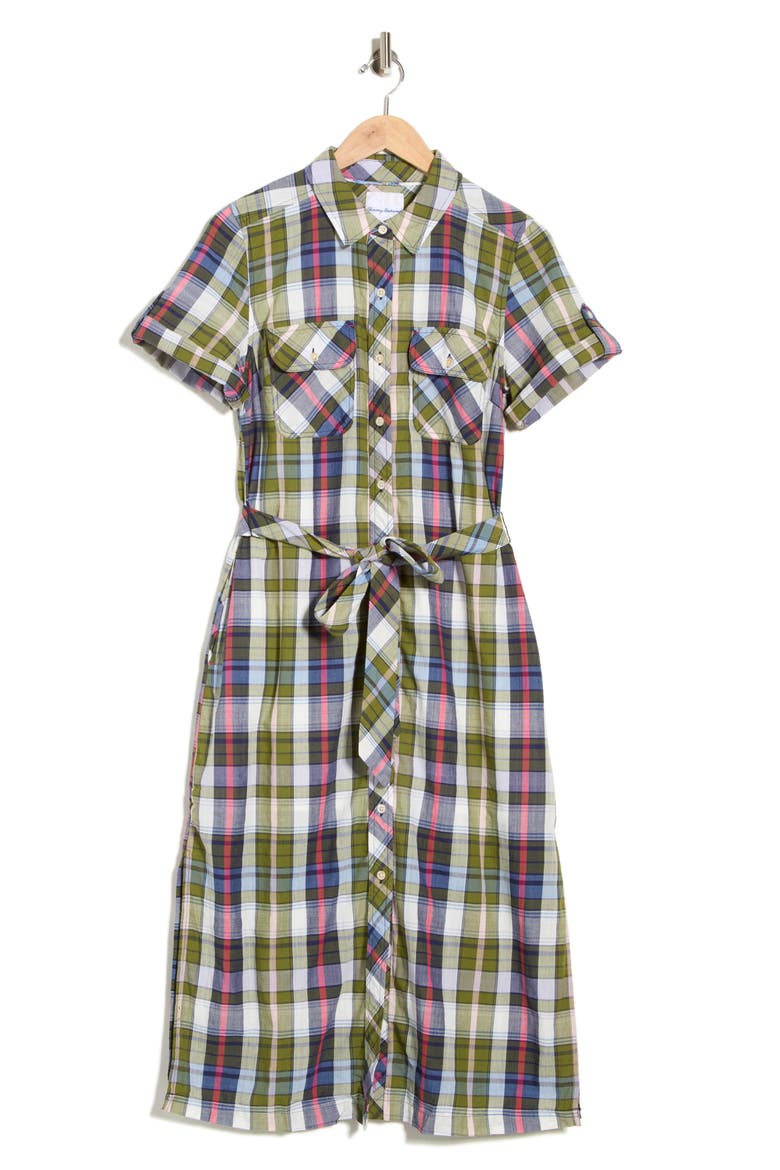 Maui Madras Short Sleeve Cotton Midi Shirtdress, Alternate, color, PALM FROND