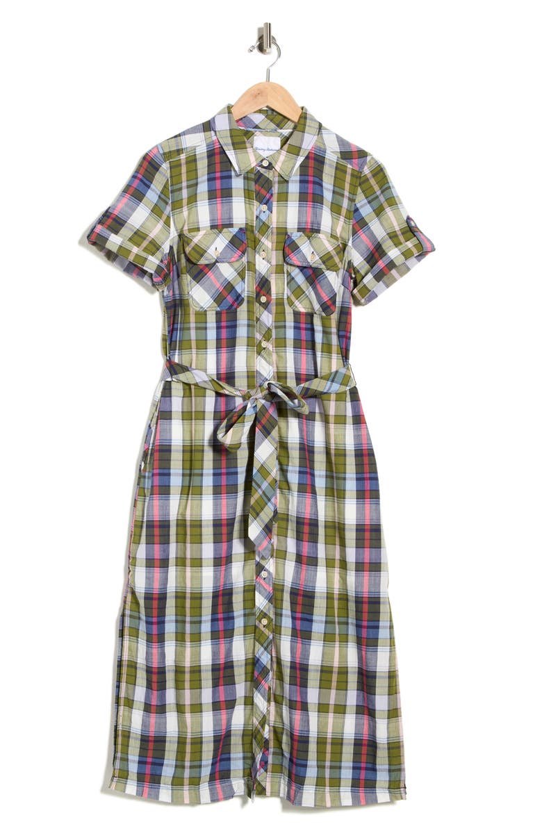 Tommy Bahama Maui Madras Short Sleeve Cotton Midi Shirtdress, Alternate, color, Palm Frond