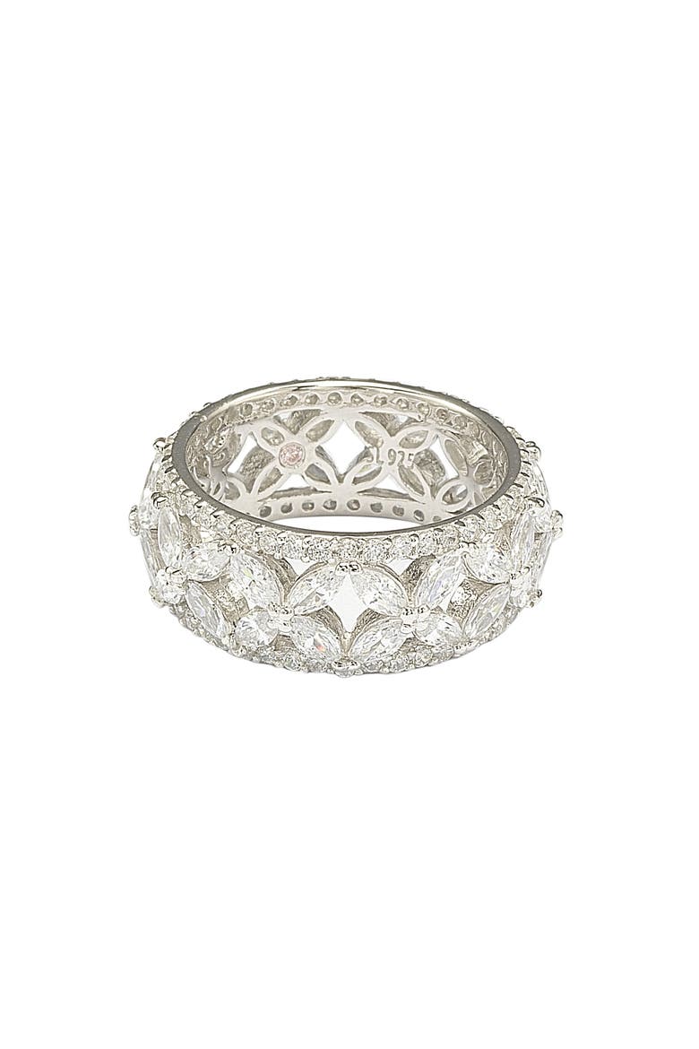 Sterling Silver CZ Cutout Flower Ring, Alternate, color, WHITE