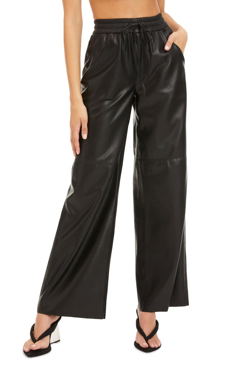 Good American Faux Leather Wide Leg Pants, Main, color,