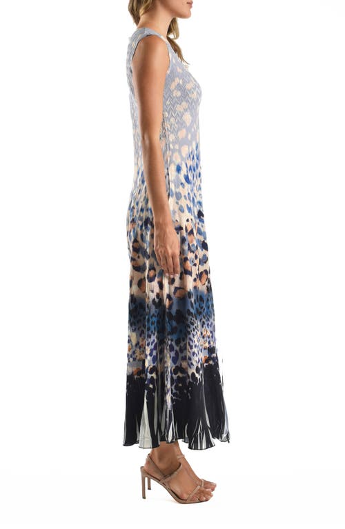 Komarov Georgette & Chiffon Cocktail Maxi Dress In Sky Leopard