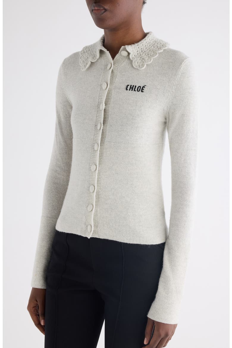 Crochet Collar Wool Cardigan, Alternate, color, SWEET GREY