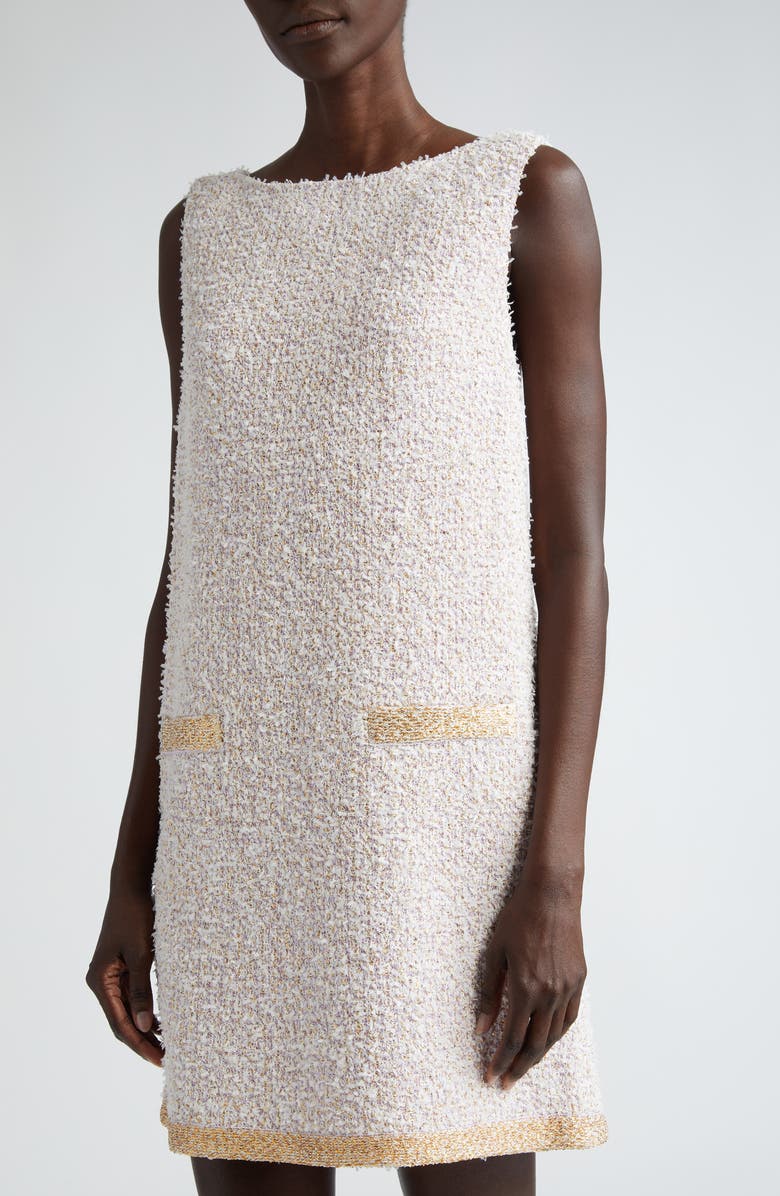 St. John Collection Sequin Eyelash Tweed Shift Dress, Alternate, color, 