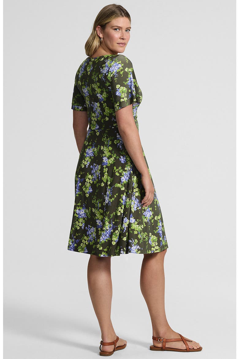 Silky Knit V-neck Flutter Sleeve Knee Length Dress, Alternate, color, Forest Moss Blooms