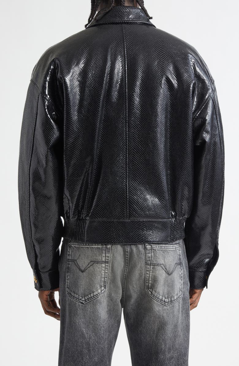 Versace Python Embossed Leather Jacket, Alternate, color, Black