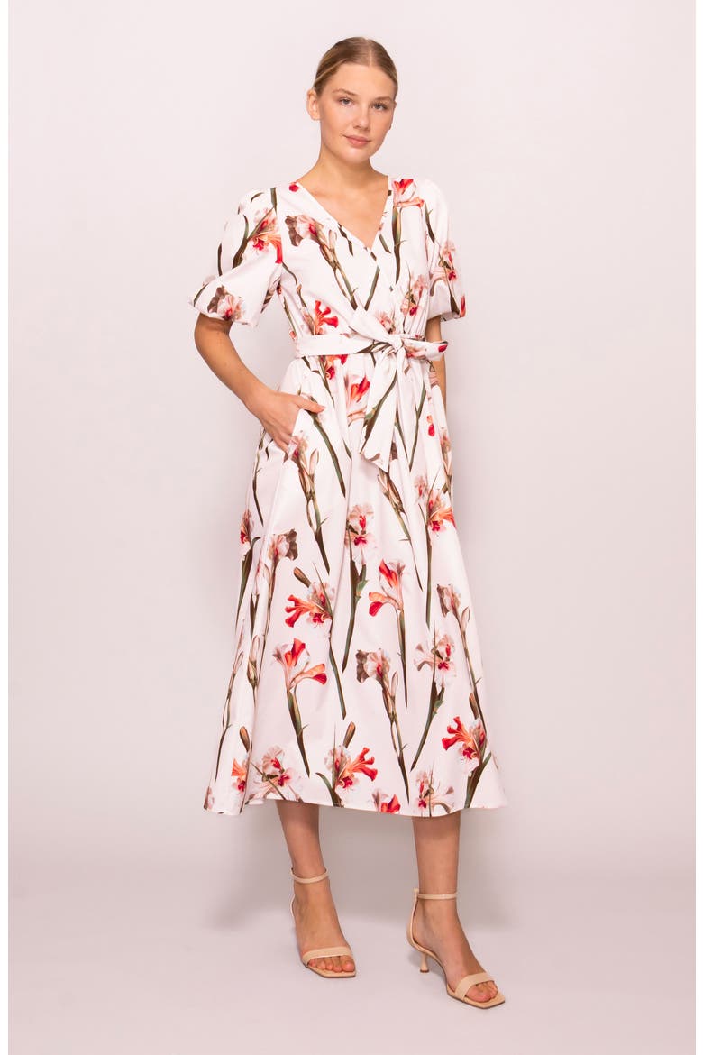 Tie Waist Midi Dress, Alternate, color, IVORY RED