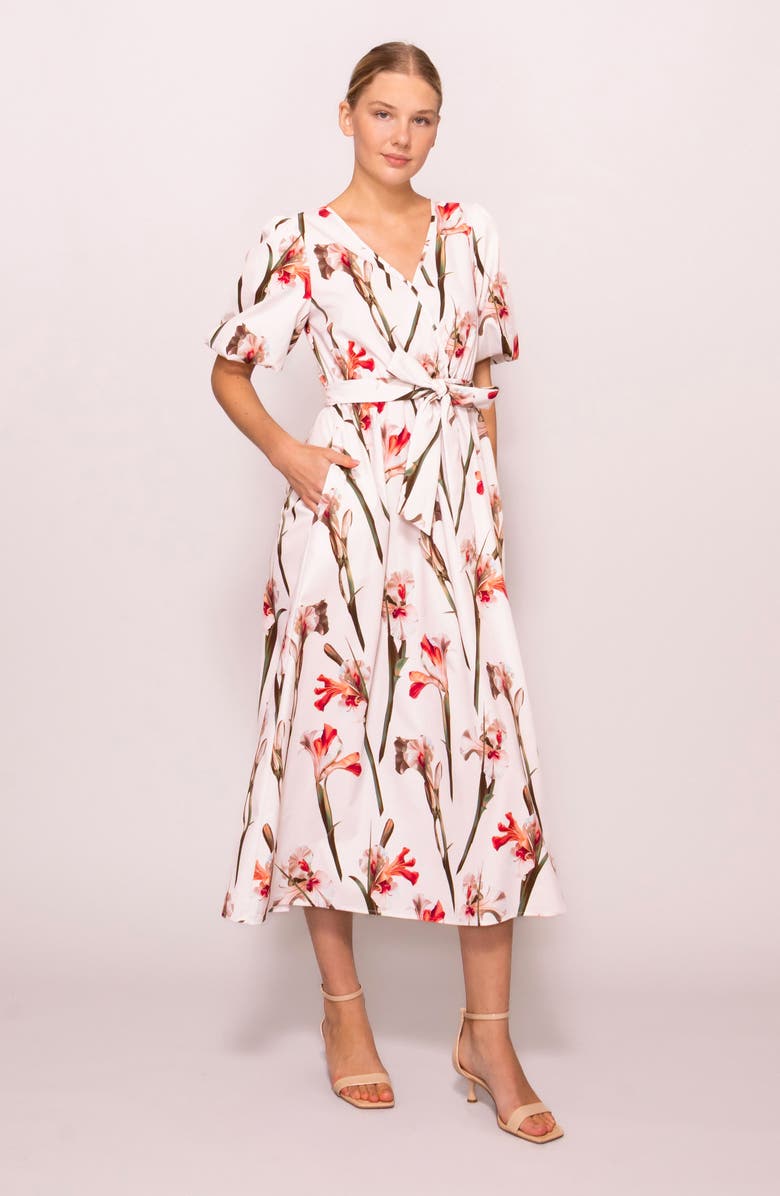 MELLODAY Tie Waist Midi Dress, Alternate, color, Ivory Red