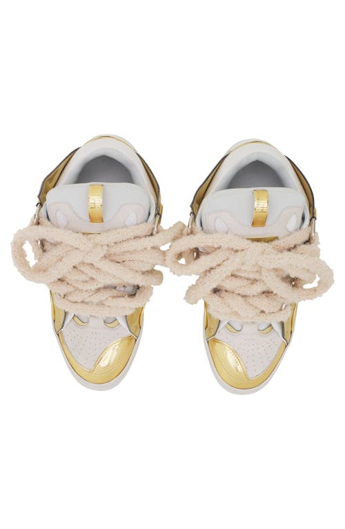 Lanvin Curb Metallic Leather Sneakers With Mesh Laces In Gold