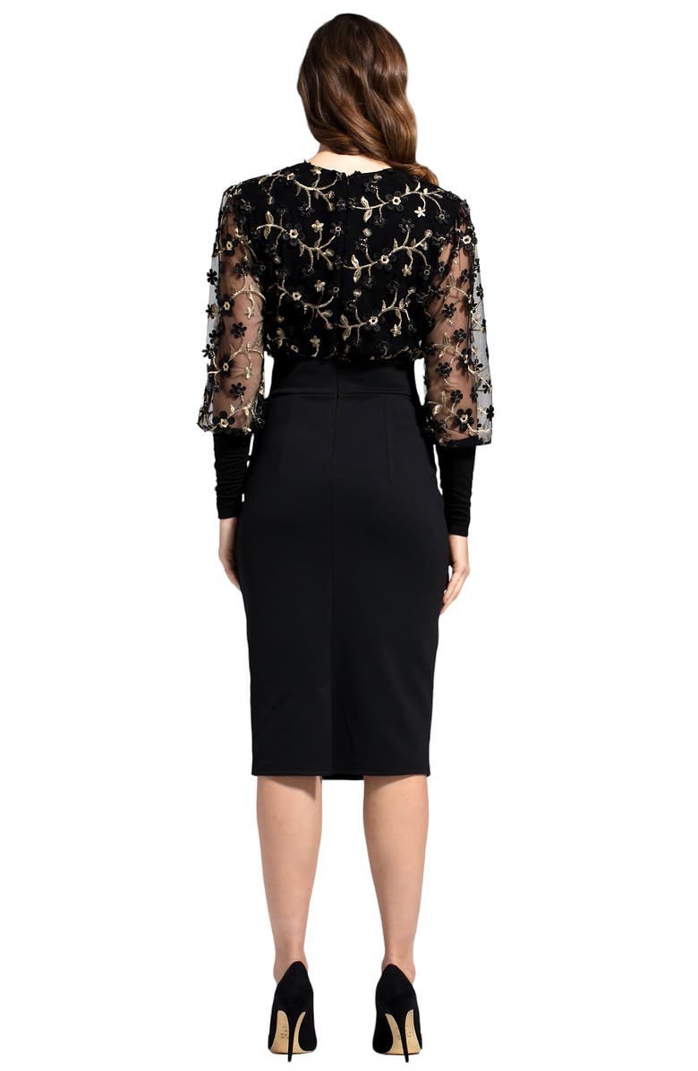 HotSquash London Clothing Embroidered Top Pencil Dress Dress, Alternate, color, Black