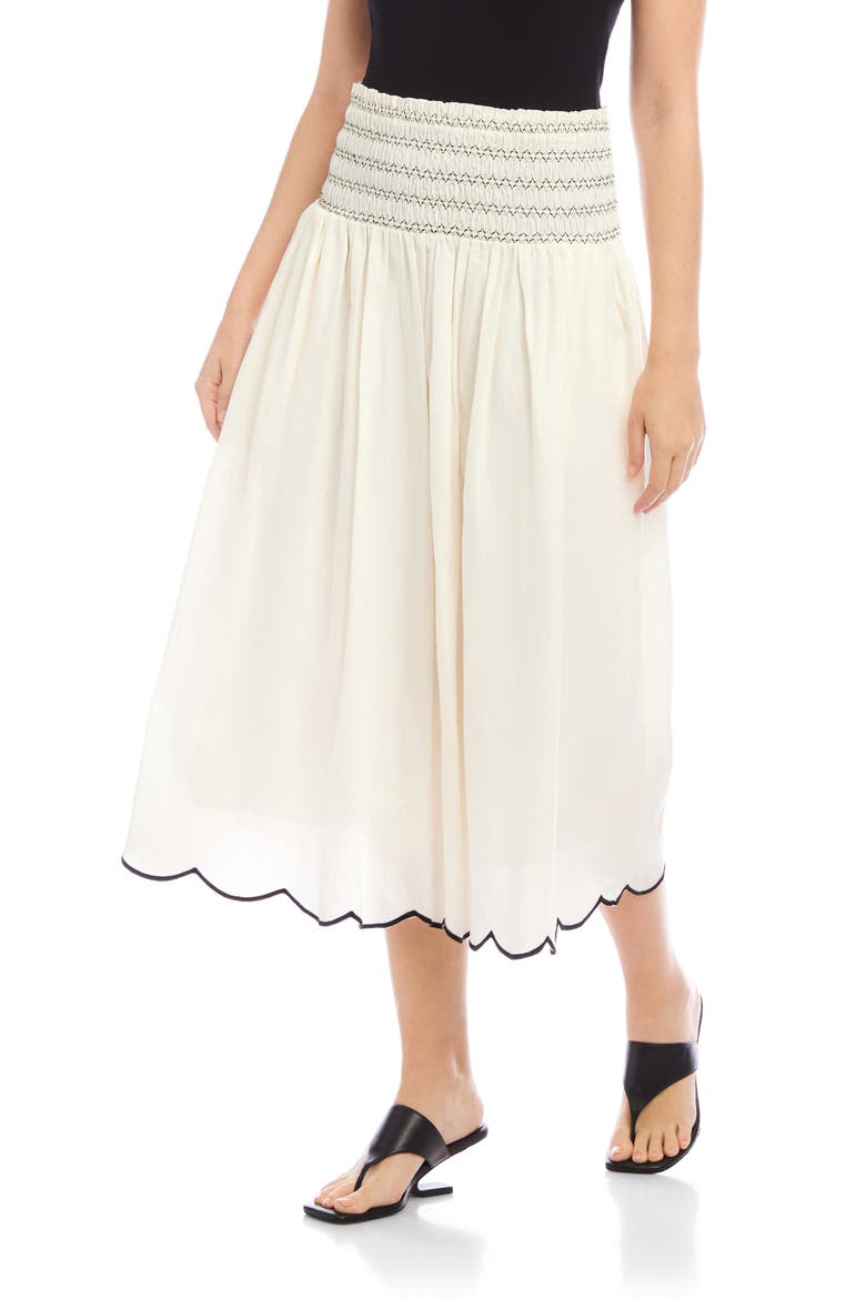 Elsa Smocked Waist Midi Skirt, Alternate, color, CREAM