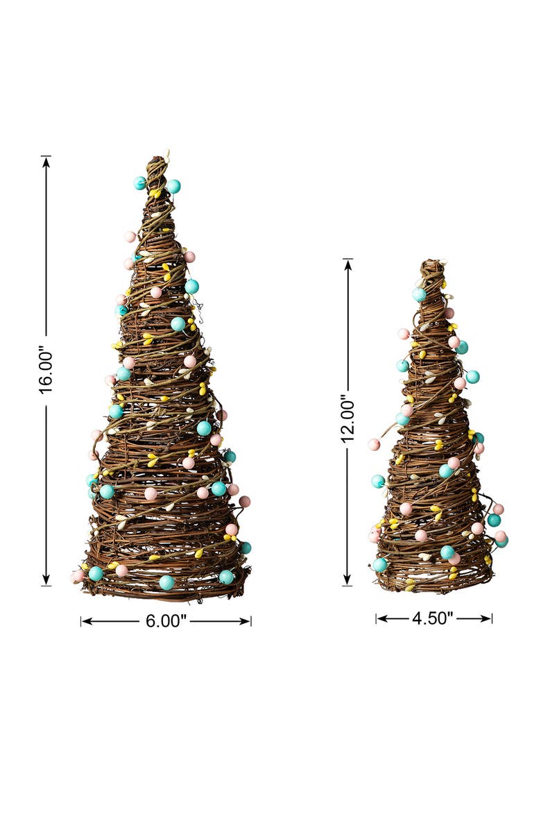 Glitzhome Set of 2 Easter Rattan and Berries Table Tree, Alternate, color, Brown