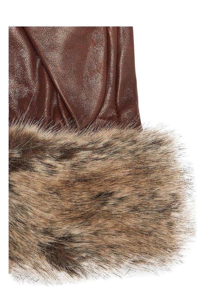 Barbour Faux Fur Trim Leather Gloves, Alternate, color, 