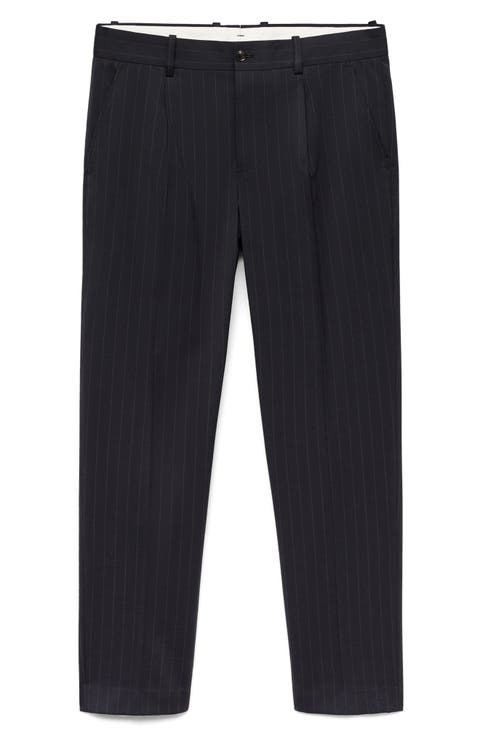 Slim Fit Pleated Pinstripe Suit Pants