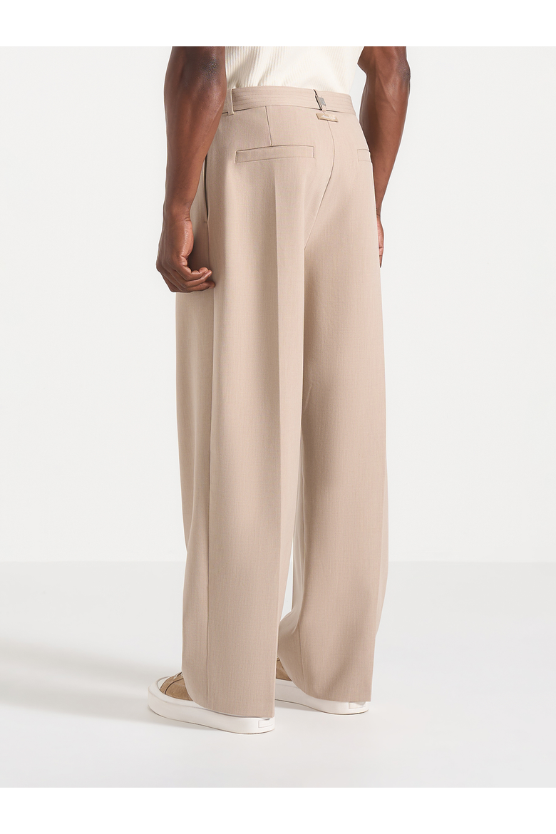 Loic Wide Leg Tailored Trousers With Belt, Alternate, color, Taupe