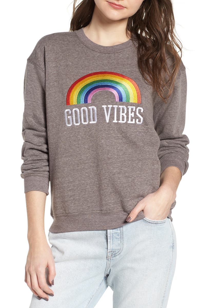 Sub_Urban Riot Good Vibes Rainbow Sweatshirt, Main, color, 