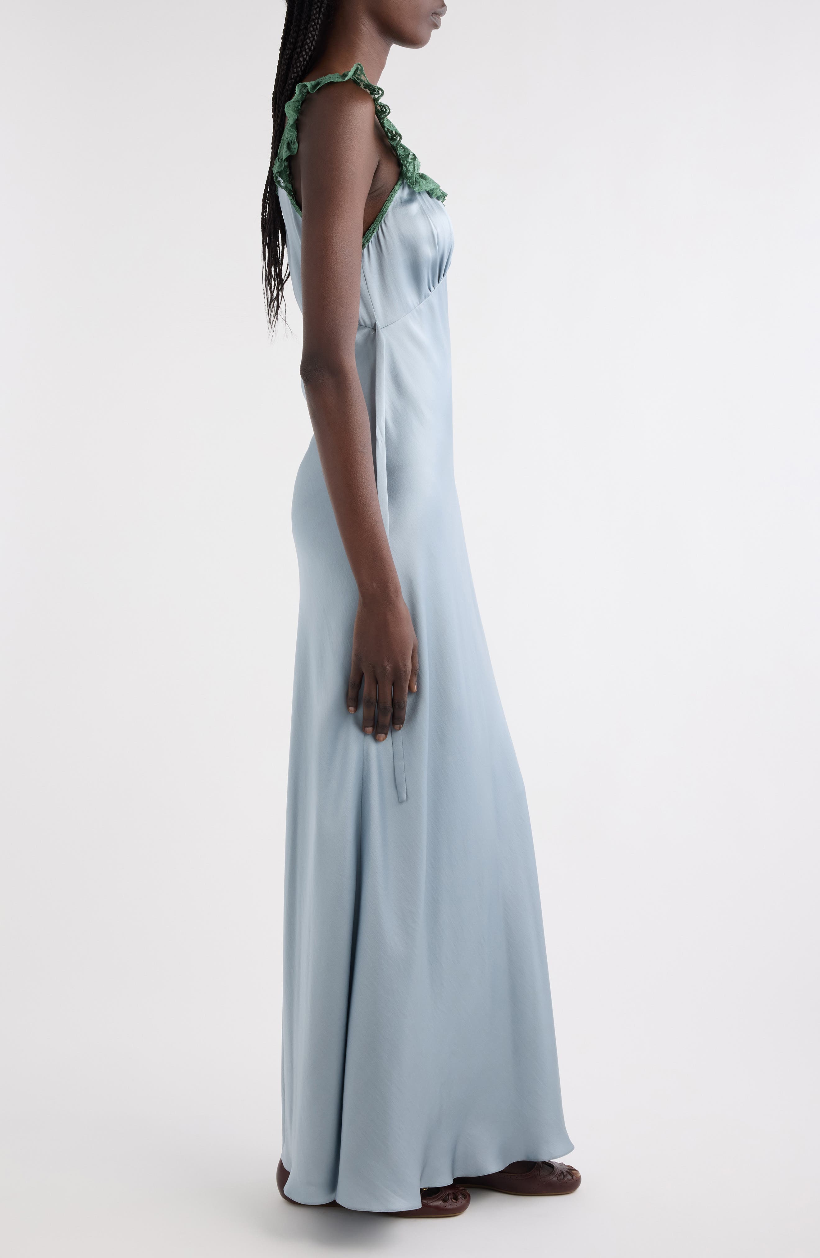 chloe blue silk dress Chlo Lace-insert Satin Maxi Dress in Blue