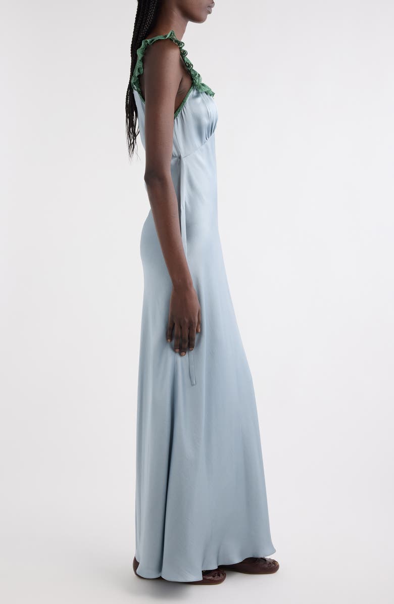 Chloé Lace Trim Silk Satin Column Dress, Alternate, color, Ash Blue