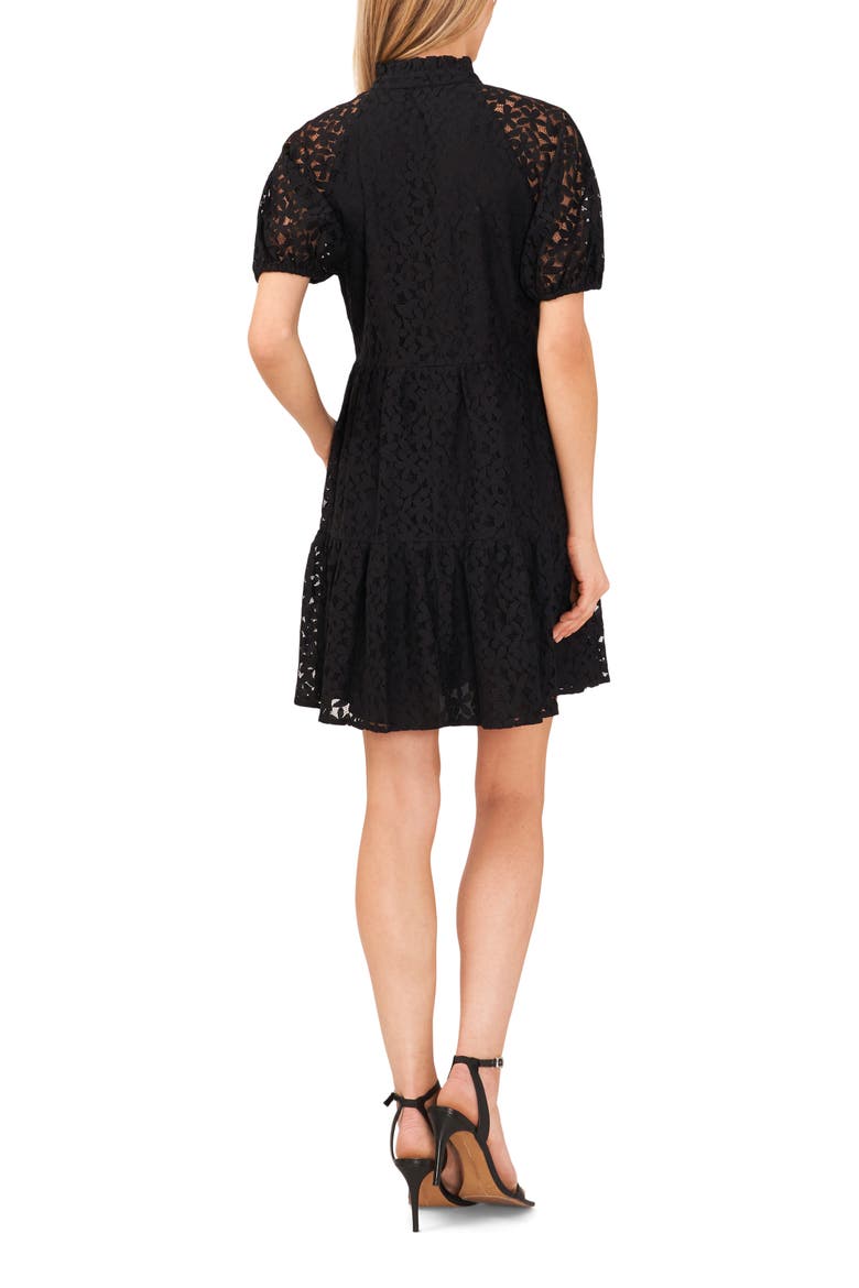 Puff Sleeve Babydoll Lace Minidress, Alternate, color, RICH BLACK
