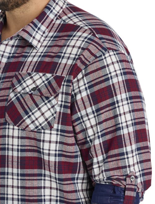 True Nation By Dxl Big & Tall Plaid Rolled-sleeve Sport Shirt In Red Multi