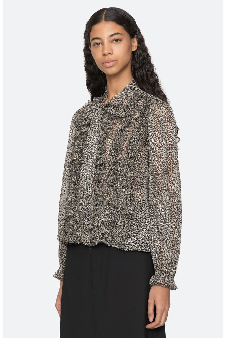 Charlize Print Ruffle Tie Neck Top, Alternate, color, CREAM