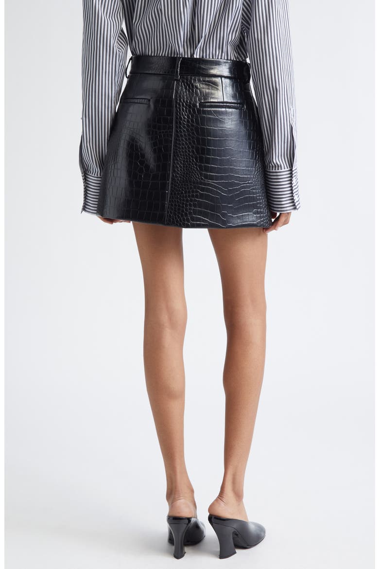 Croc Embossed Faux Leather Miniskirt, Alternate, color, BLACK