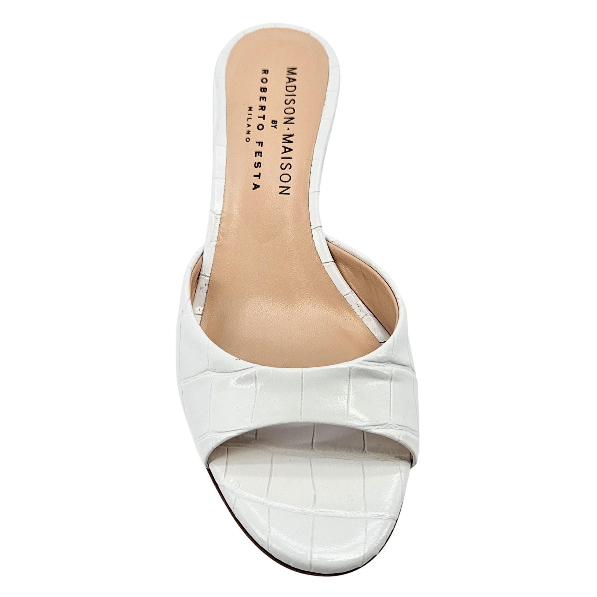 Madison Maison Lexis Moc Croc Heel Sandal, Alternate, color, White