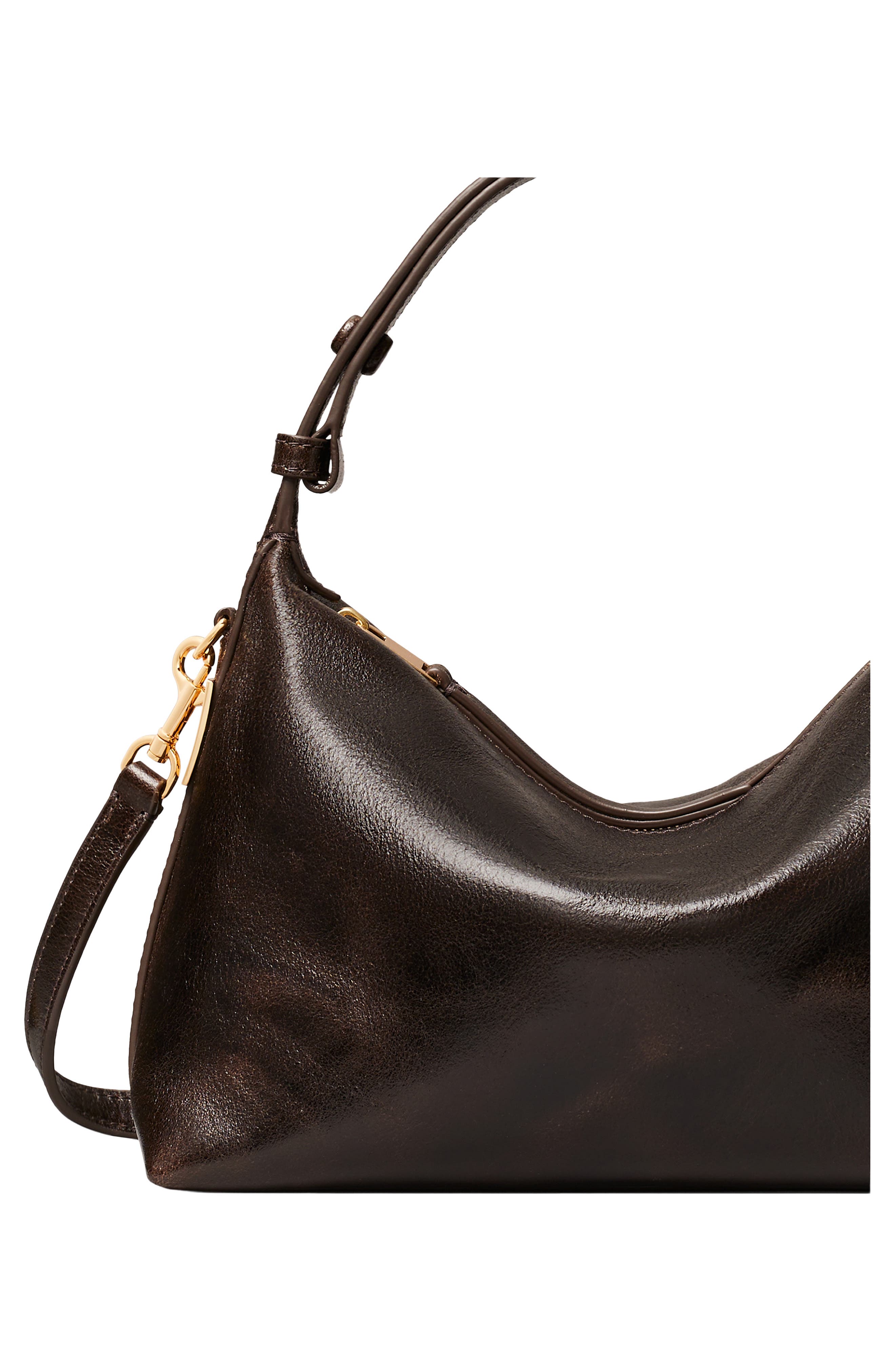 Mellow Distressed Leather Shoulder Bag, Alternate, color, DARK BROWN