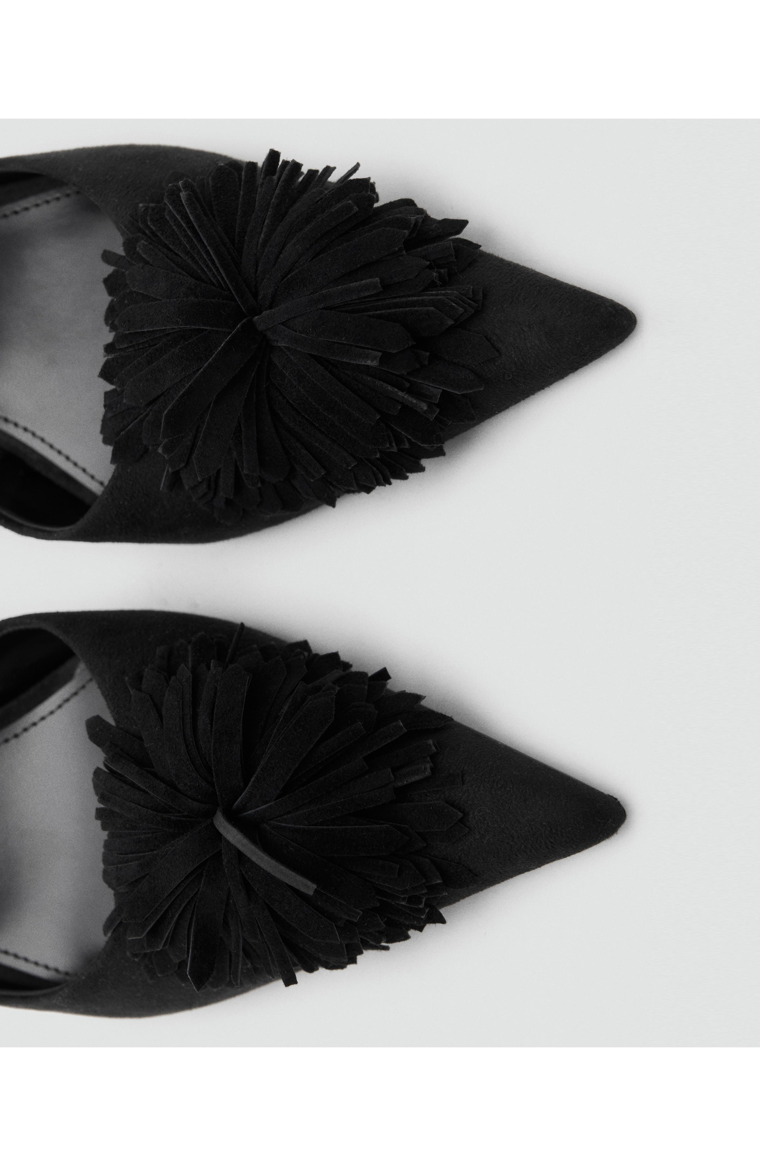 MANGO Pompom Ankle Strap Kitten Heel Pump, Alternate, color, Black