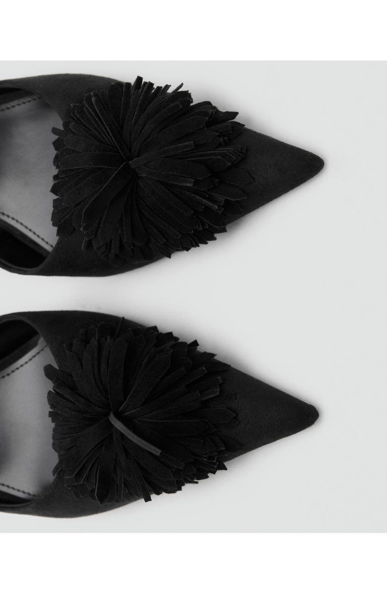 MANGO Pompom Ankle Strap Kitten Heel Pump, Alternate, color, Black