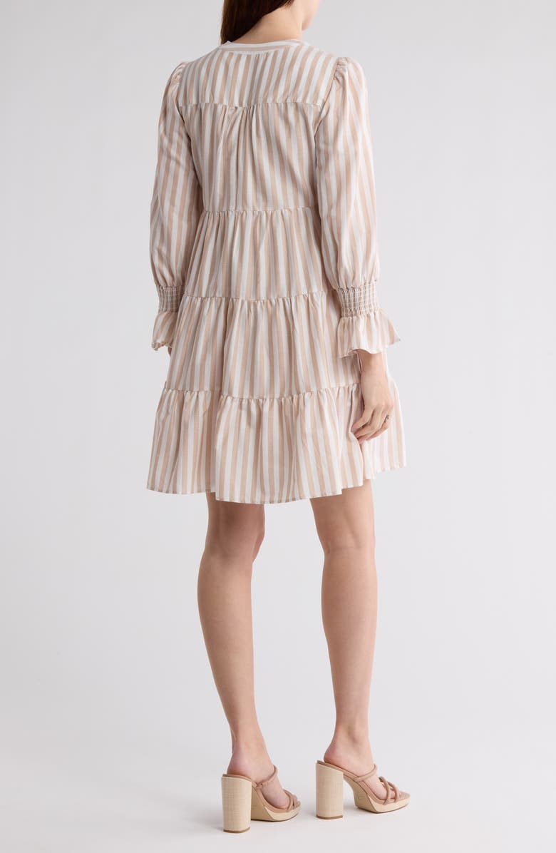 Eliza J Stripe Long Sleeve Tiered Cotton Dress, Alternate, color,