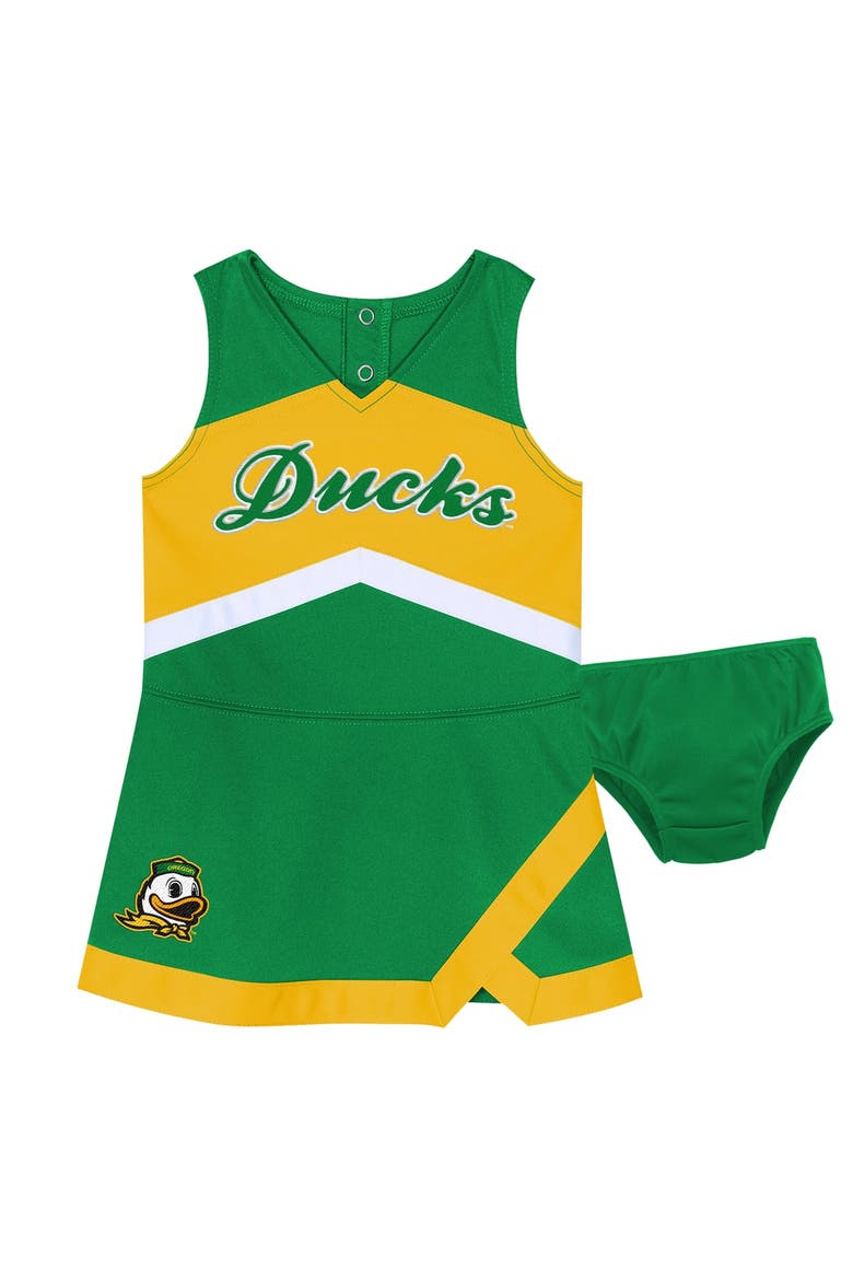Girls Toddler Green Oregon Ducks Cheer Captain Dress with Bloomers, Main, color, Green
