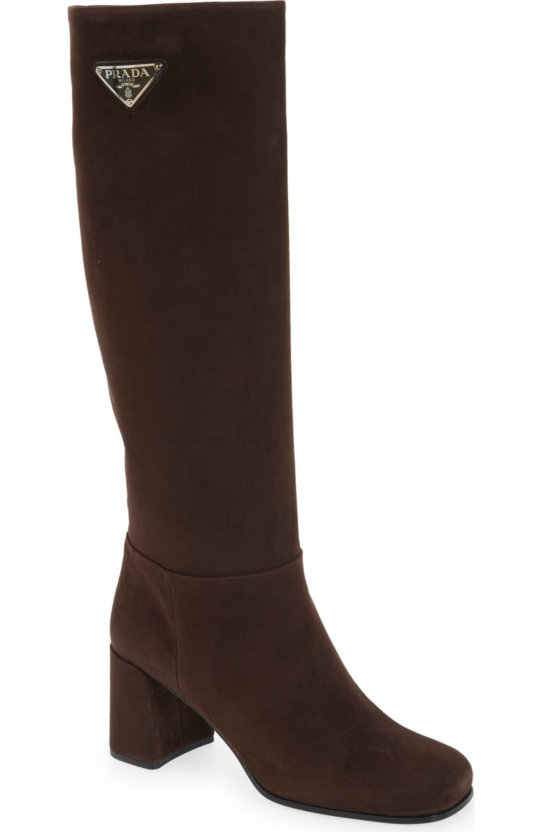 Prada Logo Knee High Boot, Main, color, Moro